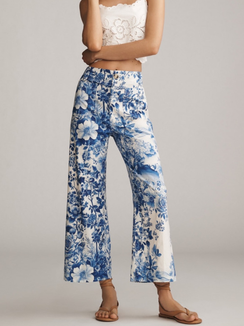 Anthropologie Maeve The Colette Linen Botanical Wide Leg Crop Pants 30 - Picture 7 of 15
